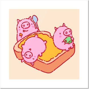 Three little pigs on a giant toast Posters and Art